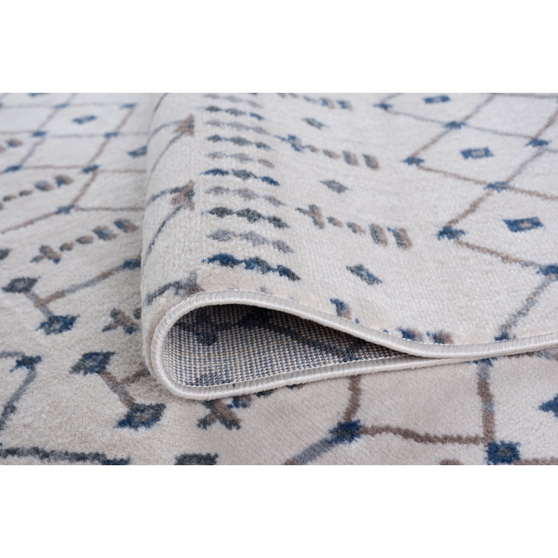 Tapis crème / bleu / gris Modern Farmhouse, Rond 7 pi 10 po