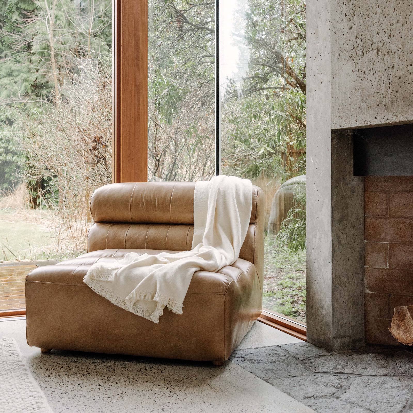 Anya Upholstered Slipper Chair, Brown Top Grain Leather