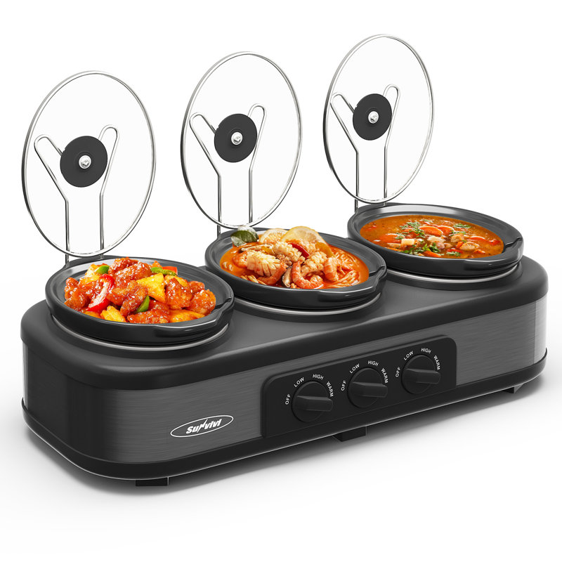 Sunvivi 3x1.5 Qt. Slow Cooker, Gray