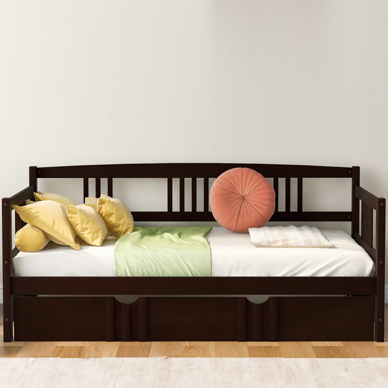 Lit plateforme simple en bois massif avec lit gigogne Red Barrel Studio®, Espresso