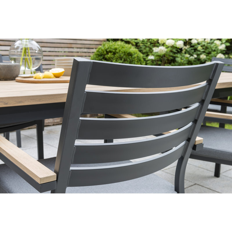 Elba 87'' Charcoal and Teak 8-Person Outdoor Dining Set with Cushions