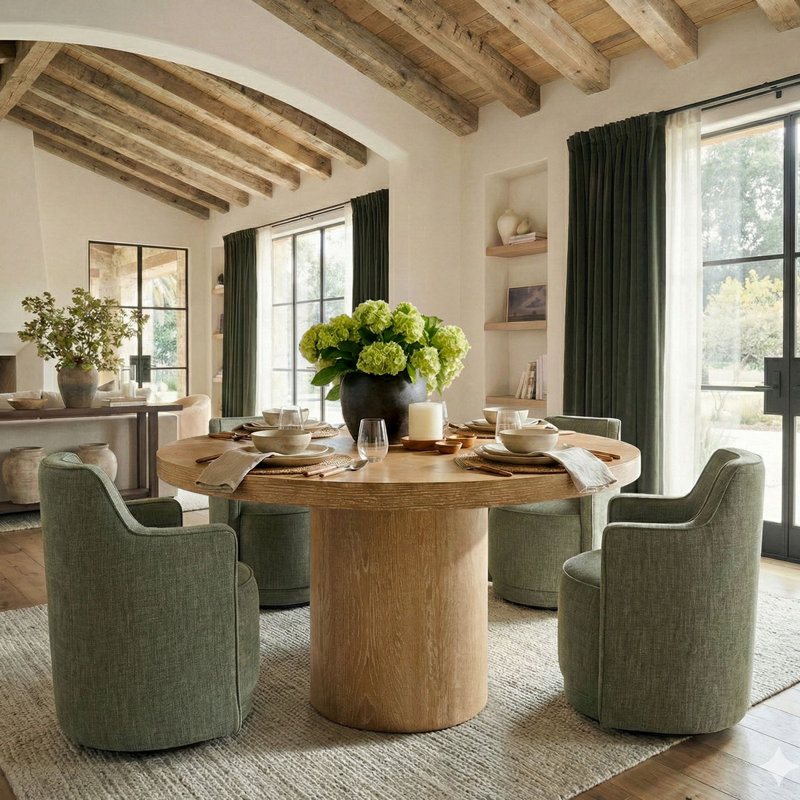 Ensemble de table de salle à manger pour 4 personnes avec table ronde et 4 chaises rembourrées en tissu, Vert