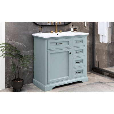 Meuble-lavabo gris avec lavabo 36 po - 4 tiroirs, charnière de porte silencieuse en céramique
