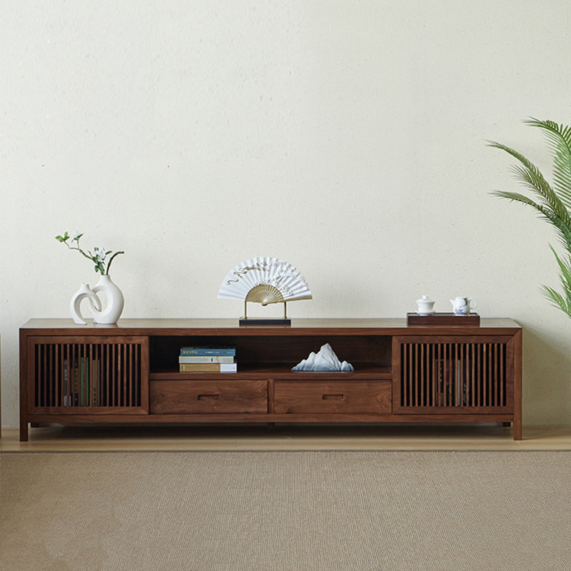 Meuble télé avec porte en grille noire, 70.87"