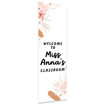 Vertical Large Custom Classroom Welcome Banner Poster Sign For Teachers, Boho Florals, Door, Wall Decor