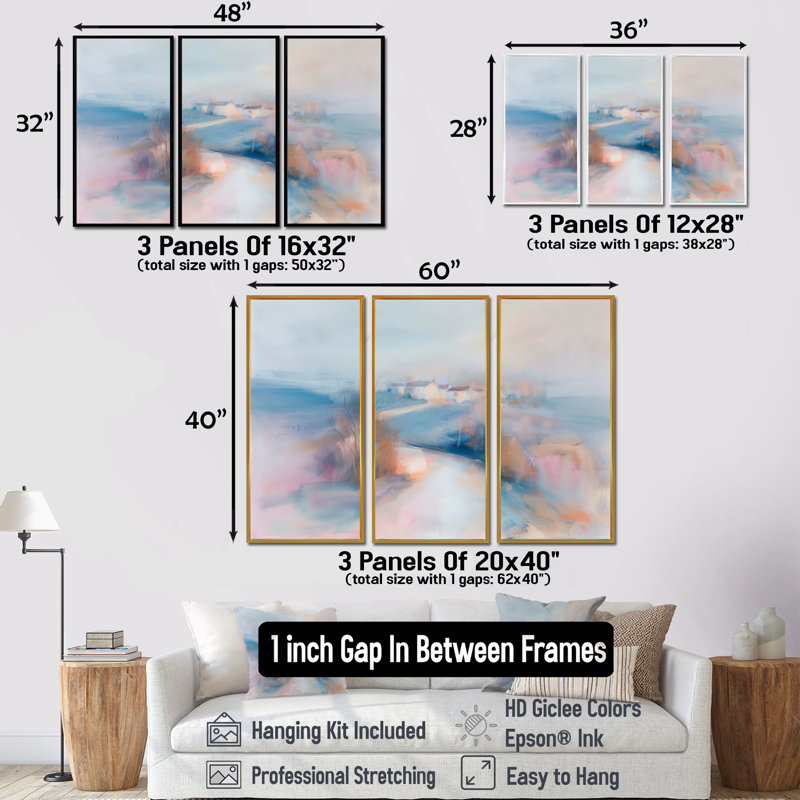 Ensemble de décorations murales gris et rose, Toile naturelle avec cadre flottant, H 40 po x l 60 po x P 1 po