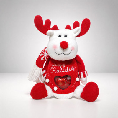 Christmas Gift Bag Santa Snowman Reindeer Holiday Candy Pouch with Heart Transparent Window Christmas Decoration Treat Storage Bag for Kids Xmas Party Gift