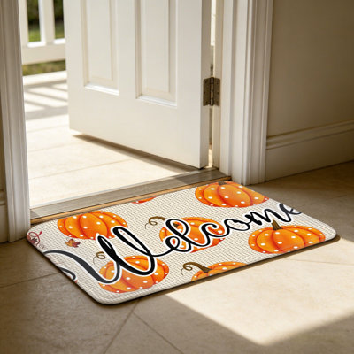 Orange Polka Dot Pumpkin Welcome Door Rug 24 x 36 in for Entrance Porch