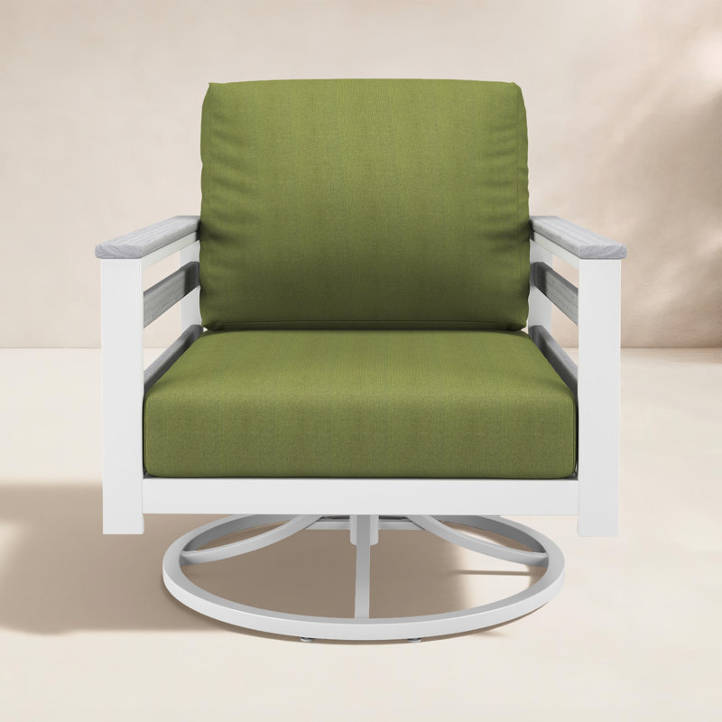 Chaise berçante d'extérieur en métal avec coussin Sunbrella Townsend, Coriandre Spectrum