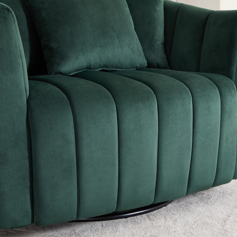 40.2"W Modern Swivel Accent Chair, Velvet Single Sofa Chair With Pillows (Set of 2), Green