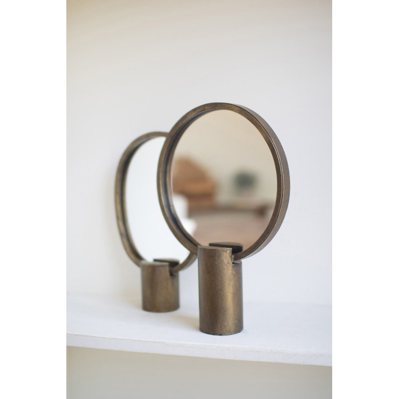  Ensemble de 2 miroirs de table en métal antique et or - ensemble de 2 miroirs décoratifs en métal et en verre H, finition laiton