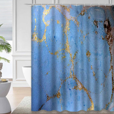 Rideau de douche bleu abstrait en marbre marbré avec 12 crochets