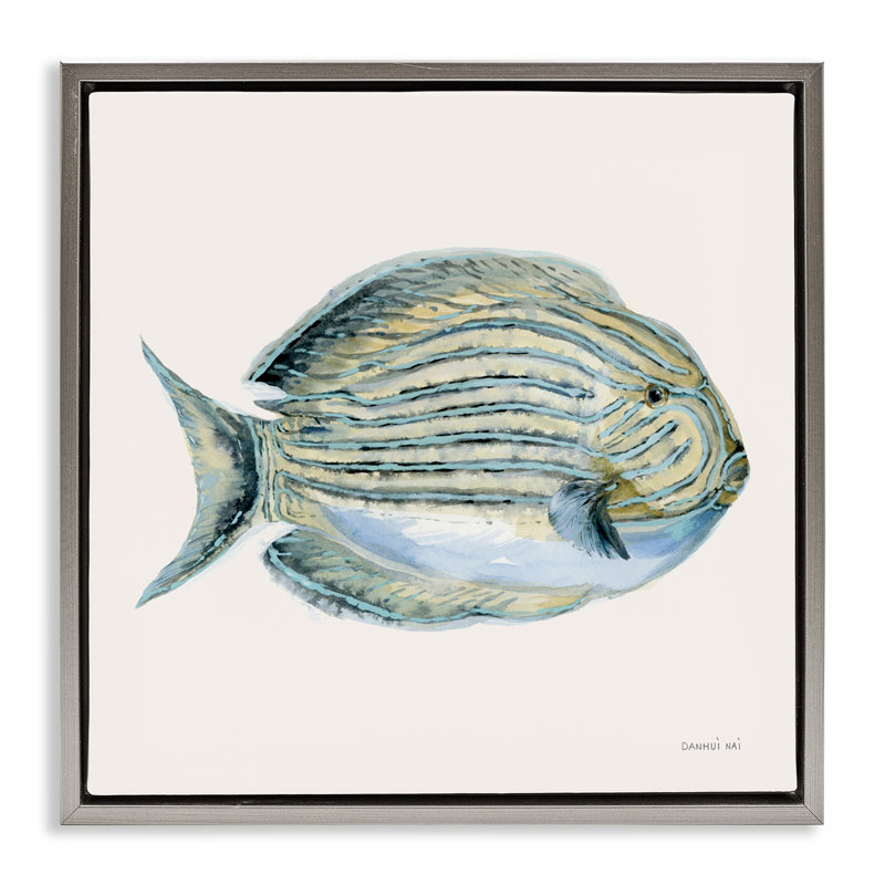 Cadre flottant Coastal Bliss Fish, design par Danhui Nai, H 25 po x l 25 po, Cadre flottant gris lustré