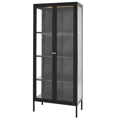 Display Cabinet with Glass Door, 66 in Tall 4-Tier Lighted Display Case with 3 Color Lights, Metal Storage Cabinet  with 3 Adjustable Shelves, Curio Cabinet for Collectibles Figures Trophy