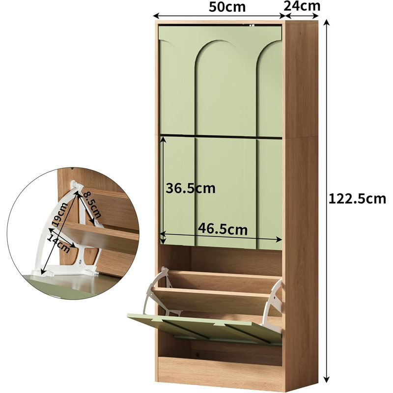 10 Pair Solid Wood Shoe Storage Cabinet, Green&Natural