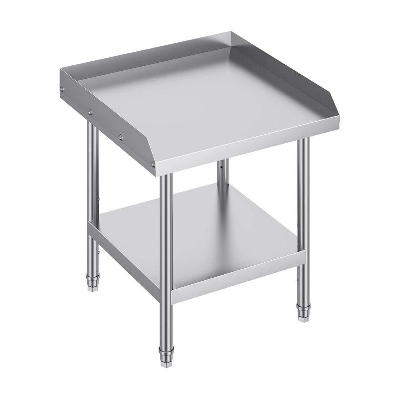 Table de travail en acier inoxydable, 24 x 24 x 26 pouces, robuste avec dosseret à 3 côtés et hauteur réglable pour un usage commercial et domestique