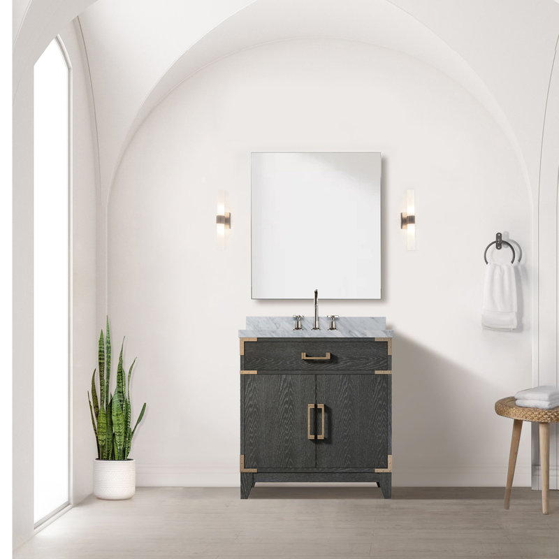 Harbor Single Bath Vanity, Black Oak, White Cultured Marble, 60"