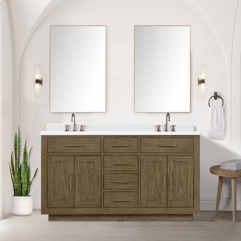 Abbey 60" Grey Oak Double Vanity with White Quartz Top