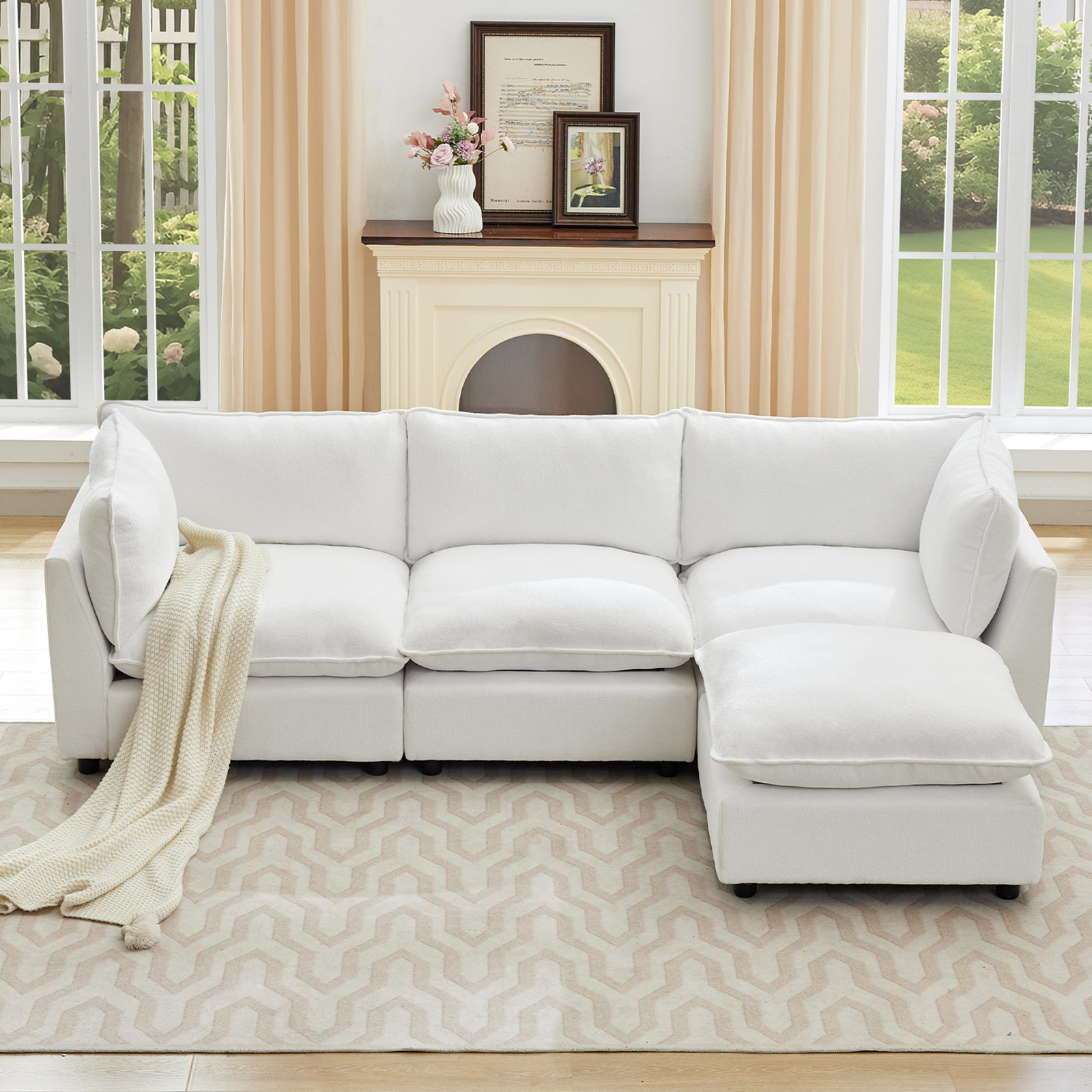 Eagan 106" 4 - Piece Modular Sectional, White Chenille