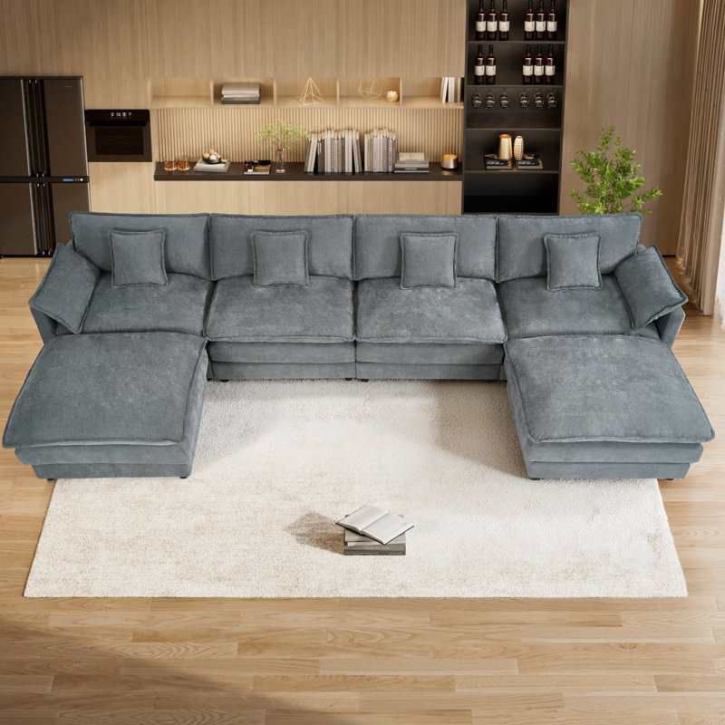 Canapé modulaire surdimensionné en U avec repose-pieds Maarif, Velours gris foncé