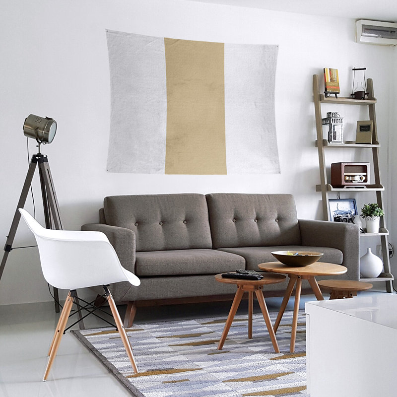 Polyester tapisserie de la Nouvelle-Orléans, H 68 po x l 80 po, Blanc / Doré
