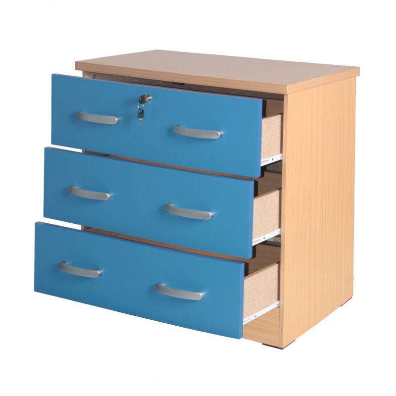 Commode 3 tiroirs, Hêtre / bleu