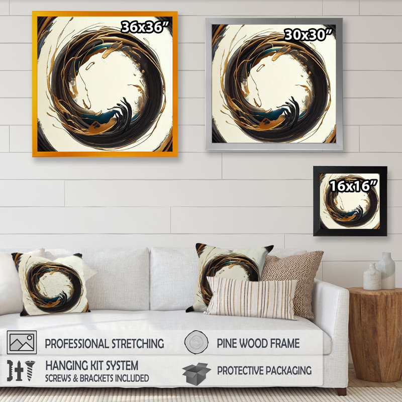 Gold Glamour Circle 1 II - Impression sur toile, Cadre photo noir, H 24 po x l 24 po x P 1 po