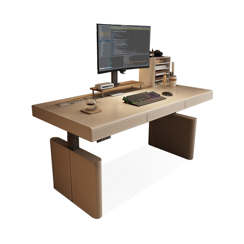 Khaki Rectangular Solid Wood with 2 drawers desk