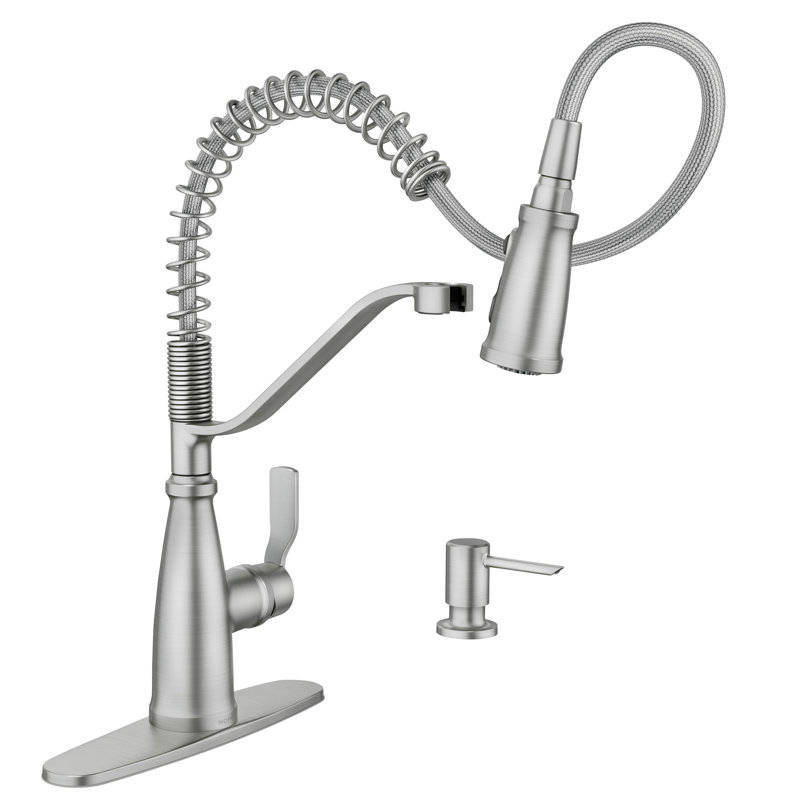 Moen Nolia Single Handle Pre-Rinse Spring Pulldown Kitchen Faucet, Spot Resist Stainless
