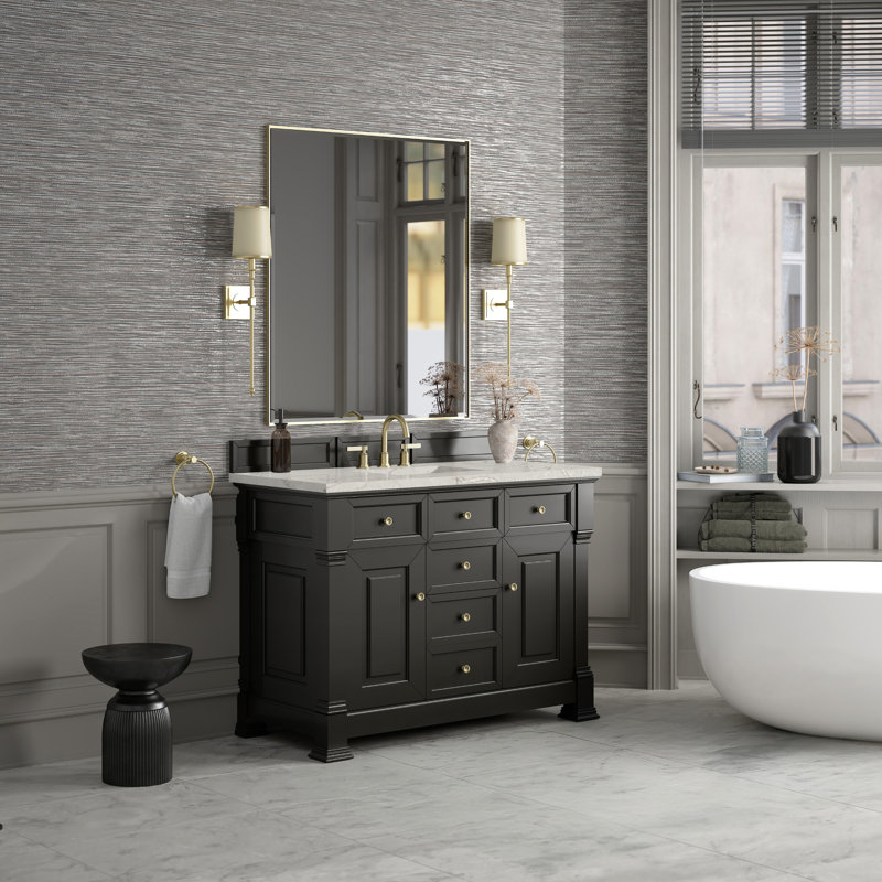 Brookfield 48'' W Single Vanity, Widespread, Victorian Silver, Black Onyx