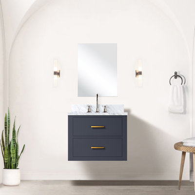 Meuble-lavabo en bois bleu 24 po X P 18 po, comptoir en acrylique, robinet et miroir de salle de bain inclus