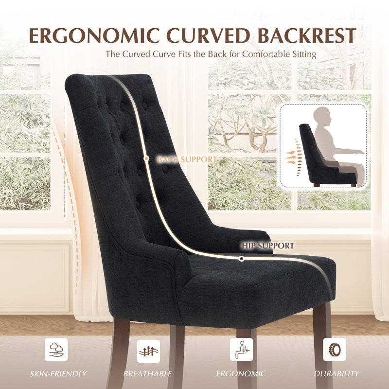 51cm H Tufted Fabric Upholstered Side Chair, Black