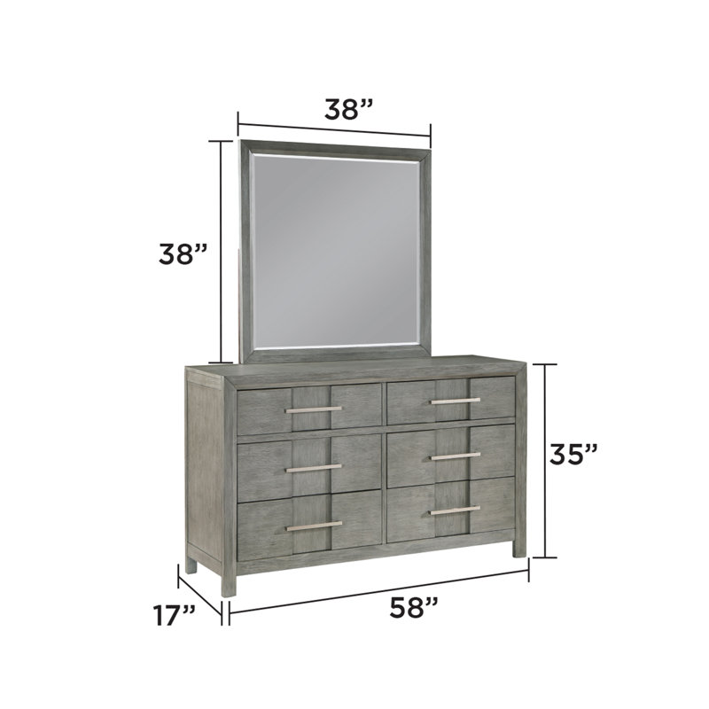 Ensemble de chambre à coucher Adryan, Grand lit, Gris, 4 Pcs: Bed, Dresser, Nightstand, Mirror