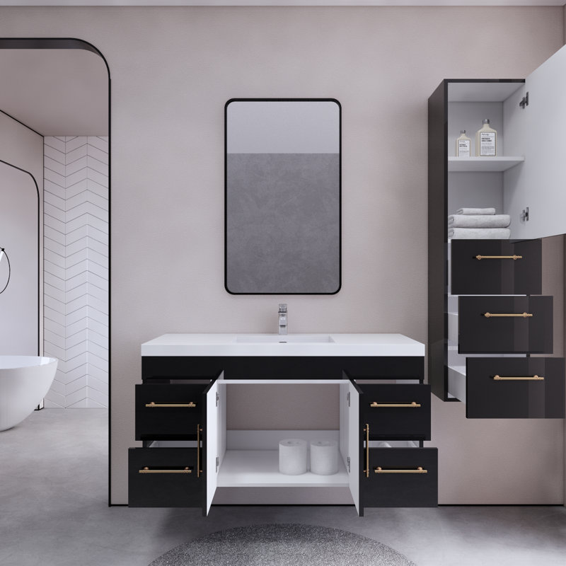 Bastos 47.24'' Single Bathroom Vanity with Acrylic Top, Glossy Black