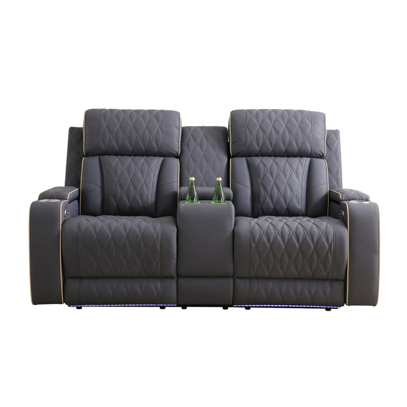 Faydra 71.5" Breathing Leather Dual Power Reclining Loveseat With Console, Gray