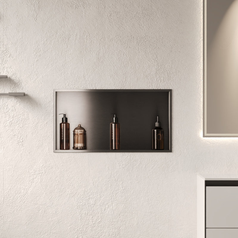 Niche de douche simple en acier inoxydable l 25 po x H 13 po avec pente de drainage, aucun carreau requis, rangement mural encastré, argent