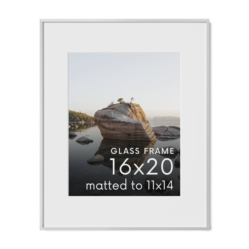 Cadre photo en métal avec verre, Argent, L 16 po x H 20 po
