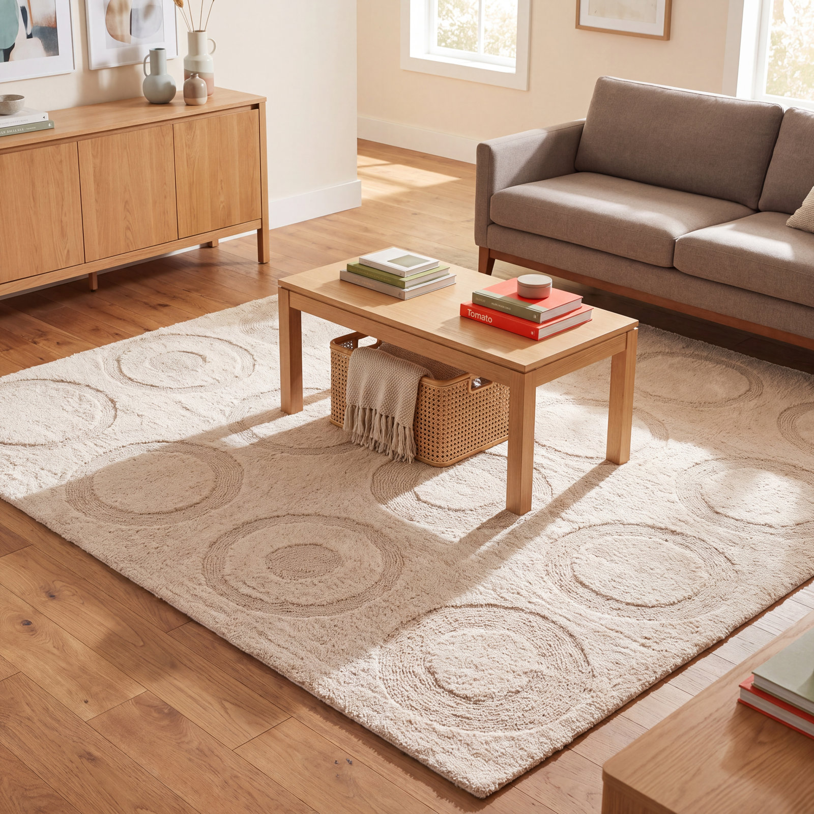 Mullen Ivory Washable Hand-Woven Cotton Rug, Square 6'