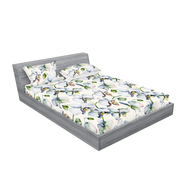 Drap-housse et taie décorative Ambesonne motif orchidée boho vert réséda bleu tendre