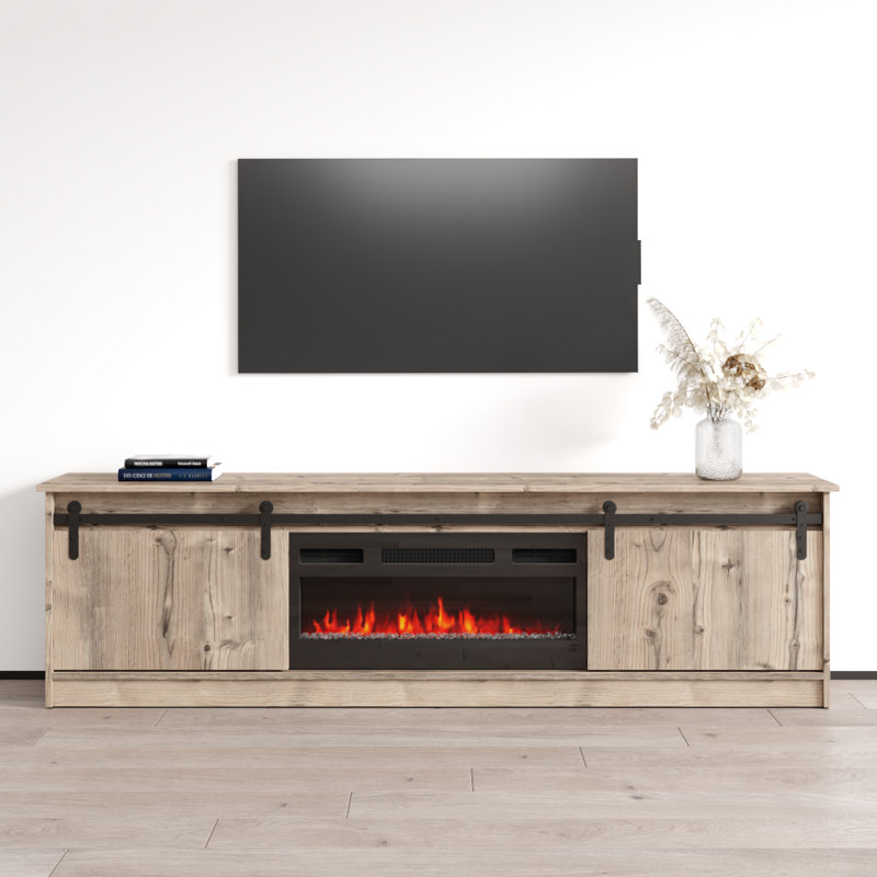 Grigsby 78.7" Modern TV Stand with Electric Fireplace, Matte Finish, Media Storage, Alpine Spruce
