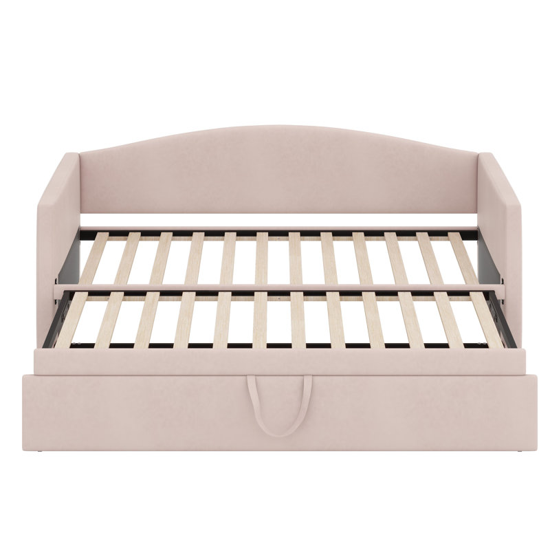 Daybed With Extended Pop Up Trundle, Pink
