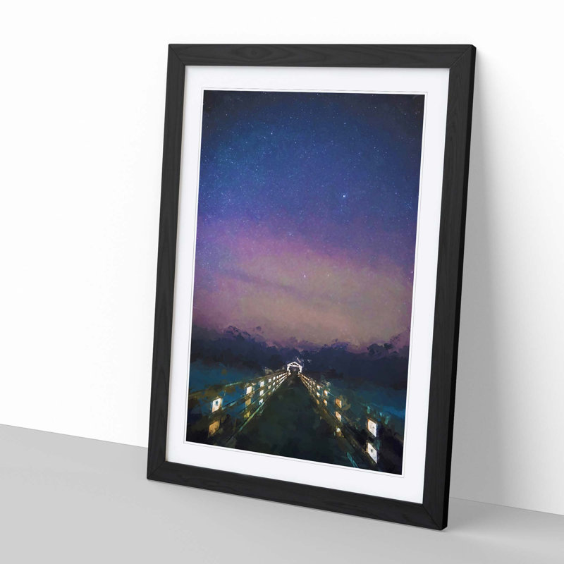 Walk the Pier to the Milky Way in Abstract - Picture Frame Graphic Art Print, 60cm H x 40cm W x 2cm D, Black