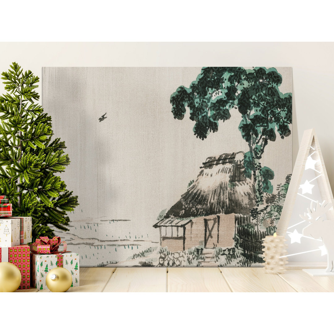 Serene Japanese Hut Tree Landscape Canvas Art