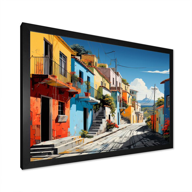 «City Athens Popart I», reproduction sur toile, H 24 po x l 32 po x P 1 po, Cadre simple noir