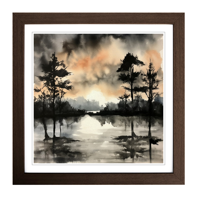 Sunrise Ink Wash No.8 - Single Picture Frame Print on Wood, Walnut