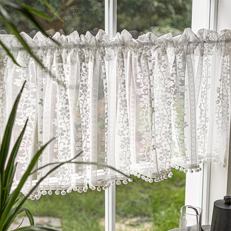 Tissu de rideau en dentelle en mousseline semi-diaphane avec broderie avec passe-tringle pour portes et fenêtres, S