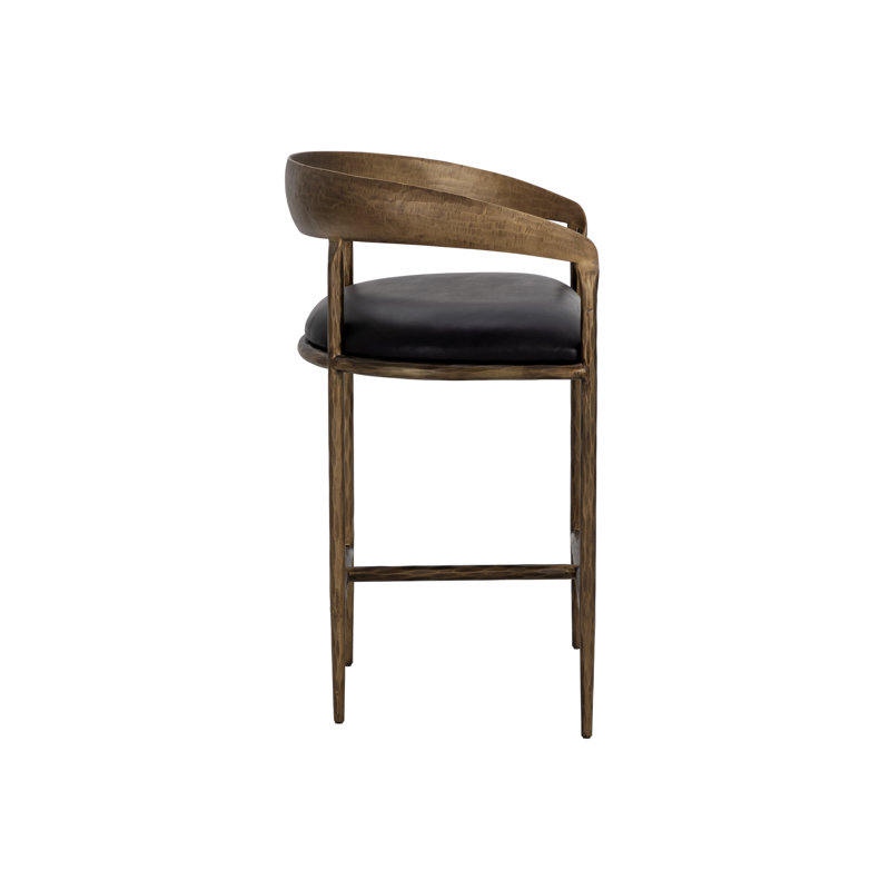 ZANATTA BARSTOOL - CHARCOAL BLACK LEATHER, Black, Counter Stool (26.5" Seat Height)