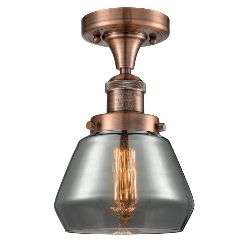 Argueta Glass Semi Flush Mount, 6 Watt Vinage LED Bulb, Plated Smoked, Antique Copper