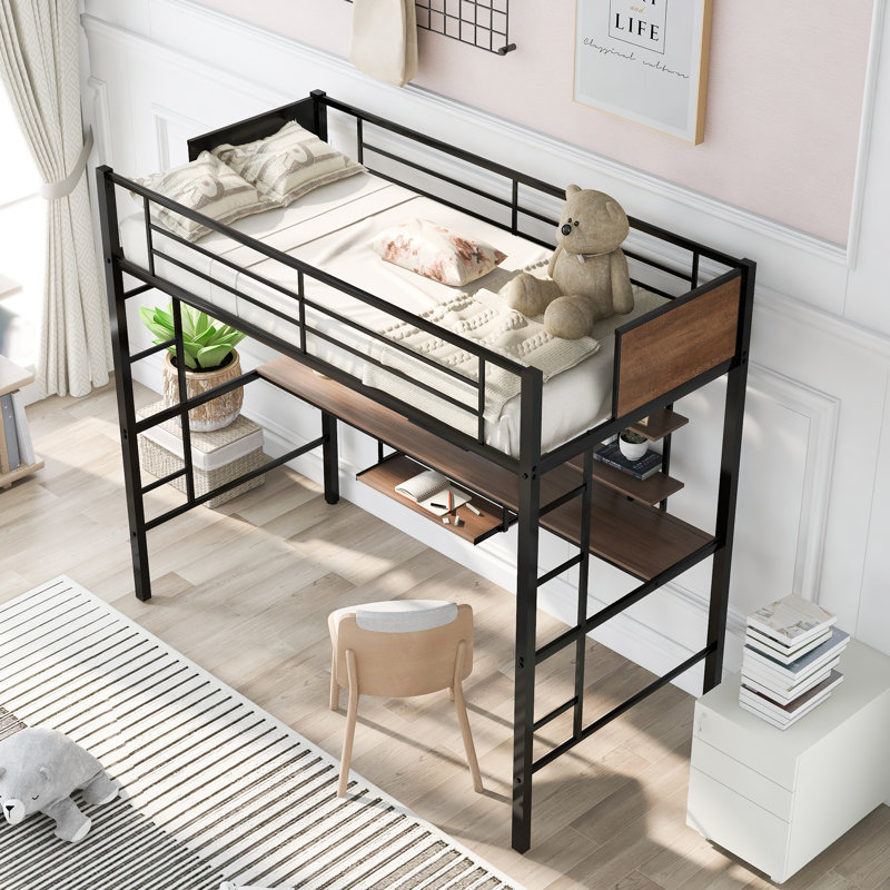 Lit mezzanine avec bureau et tablette Buettner, Noir, Simple