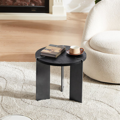 Table basse ronde en bois de chêne noir et métal - Pieds d'ajout élégants pour la maison